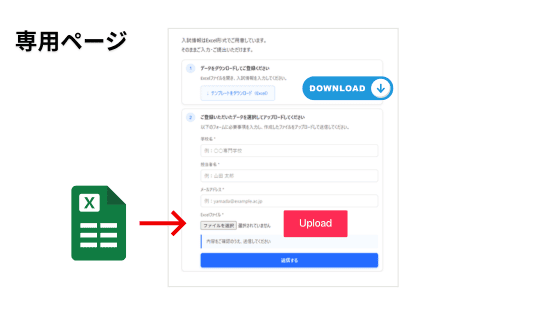 専用ページ専門学校入試年度情報更新データダウンロードアップロード